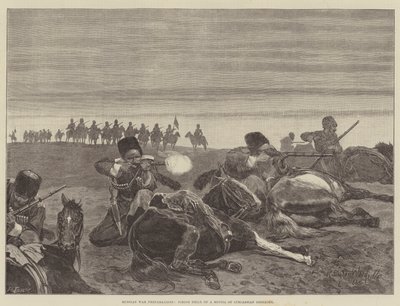 Russische oorlogsvoorbereidingen, schietoefening van een Sotnia van Circassische Kozakken door Richard Caton Woodville junior